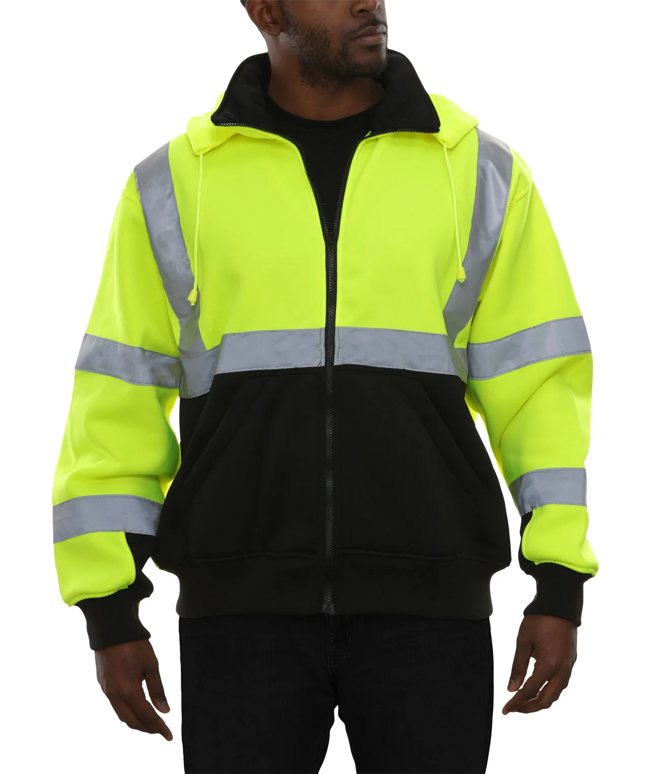 602STLB Safety Sweatshirt: Hi-Vis Jacket Full Zip 2-Tone: Removable Hood: 10.5oz