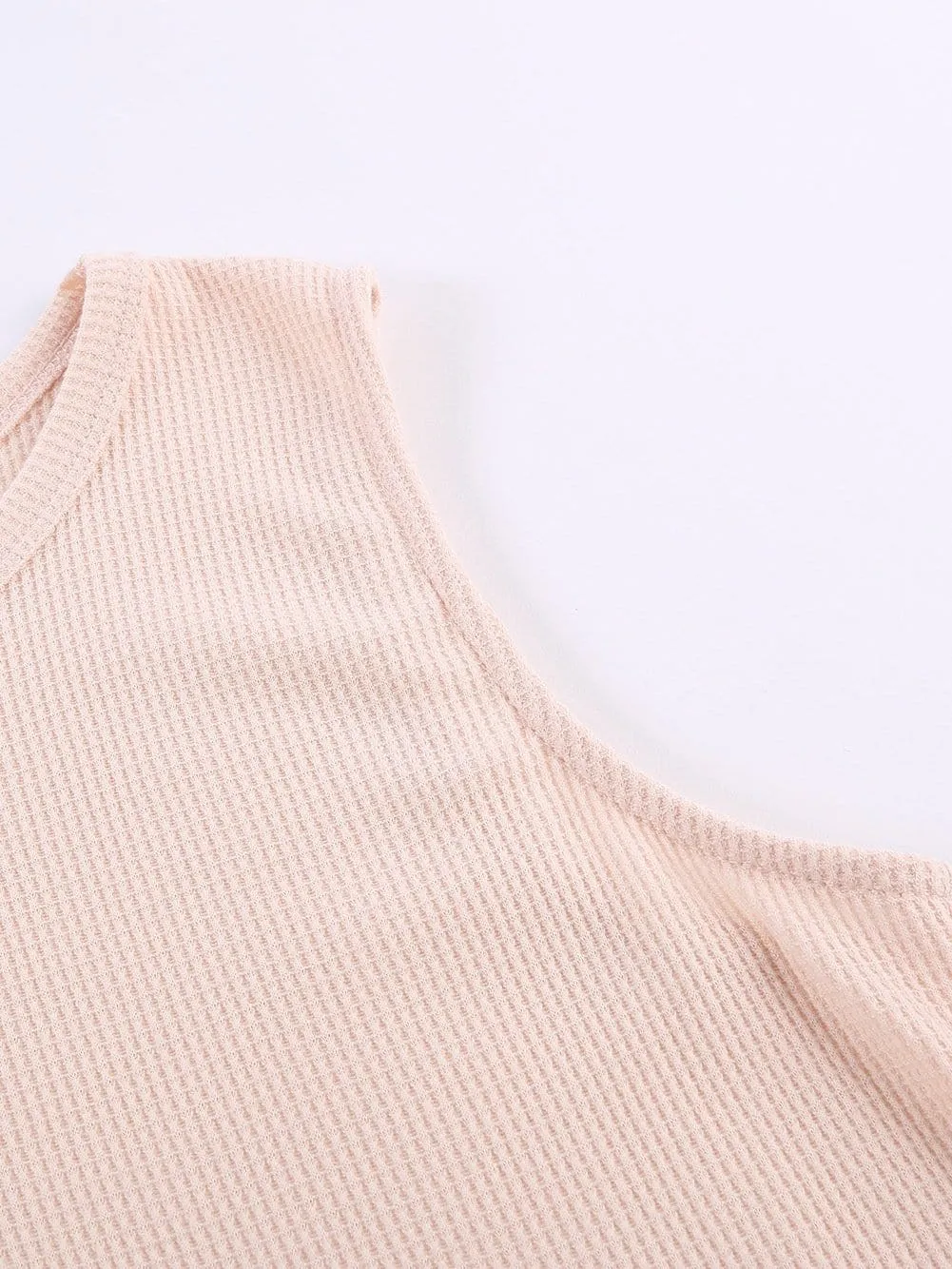 Apricot Sleeveless Waffle Knit Tank Top in Round Neck Style