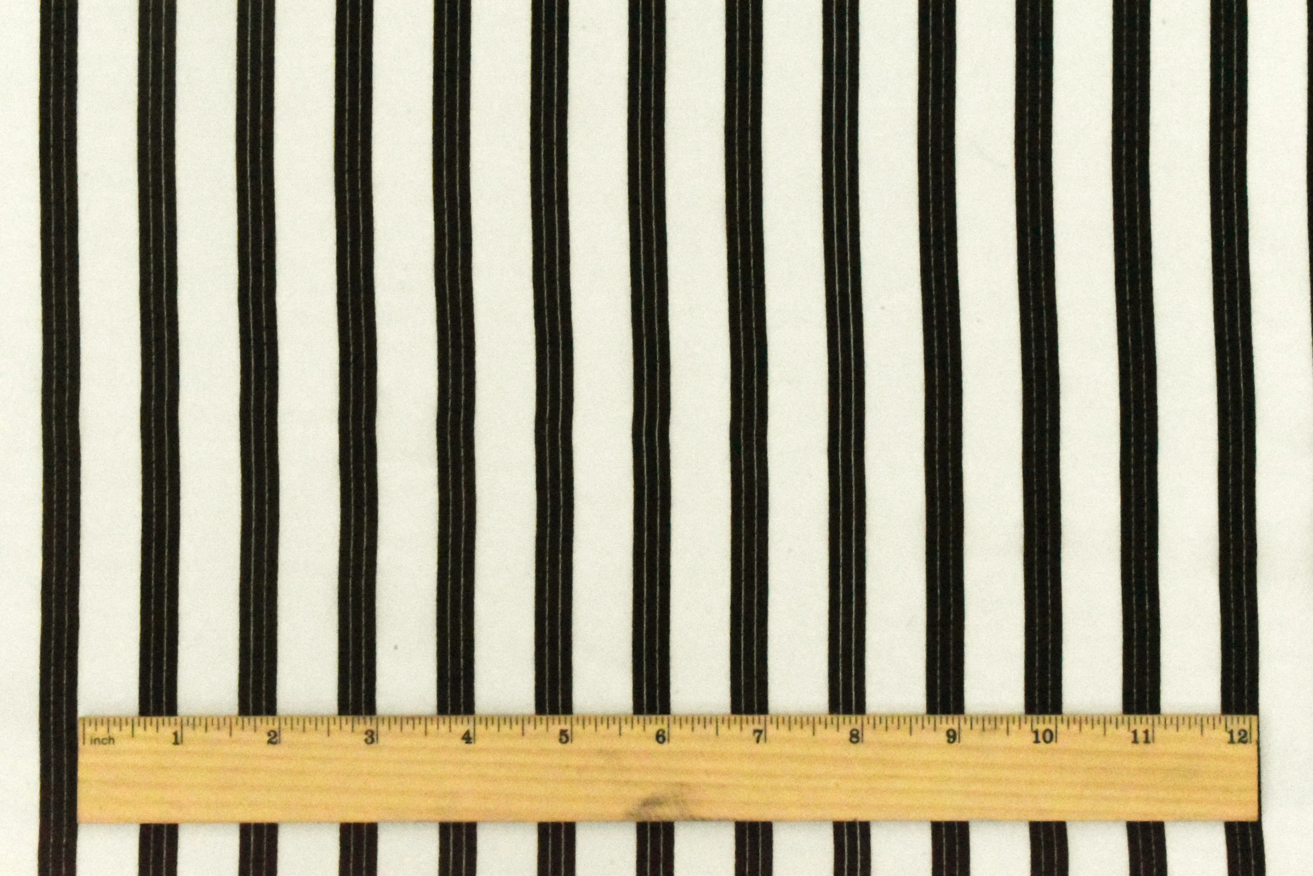 Basic Black-Ivory Stripe Printed Crepe De Chine Woven Fabric