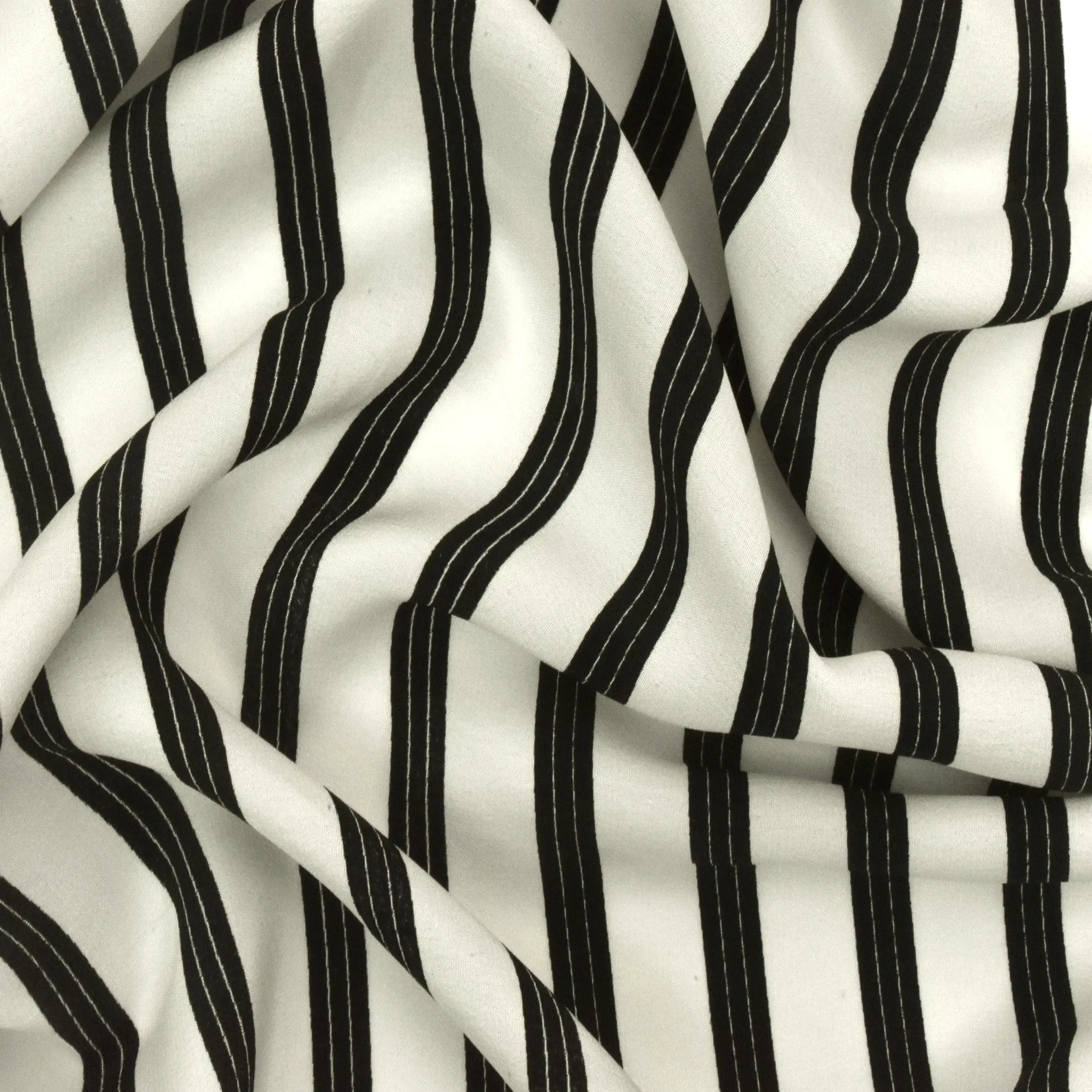 Basic Black-Ivory Stripe Printed Crepe De Chine Woven Fabric