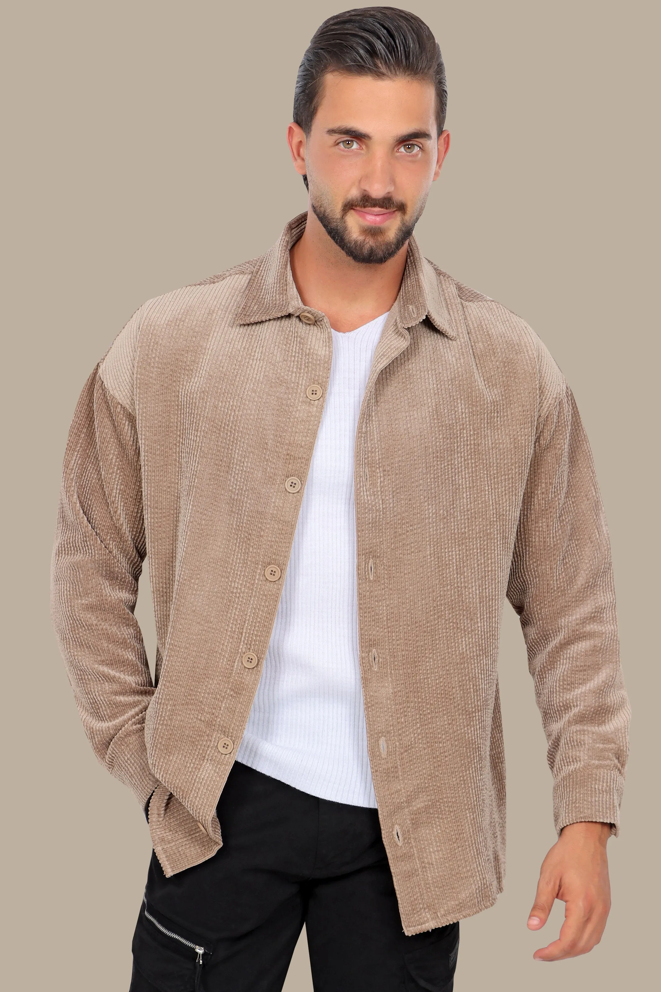 Beige Corduroy Overshirt