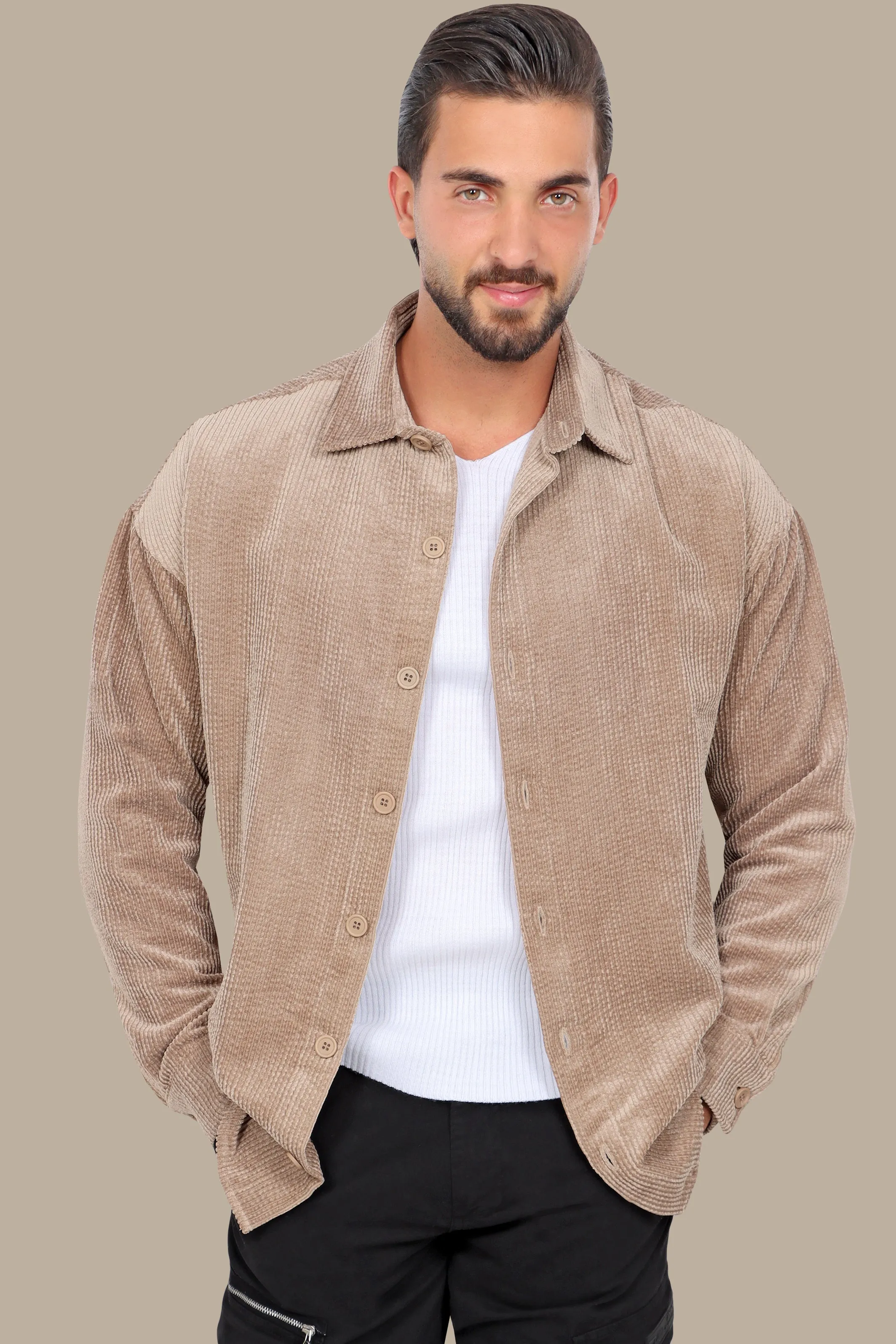 Beige Corduroy Overshirt