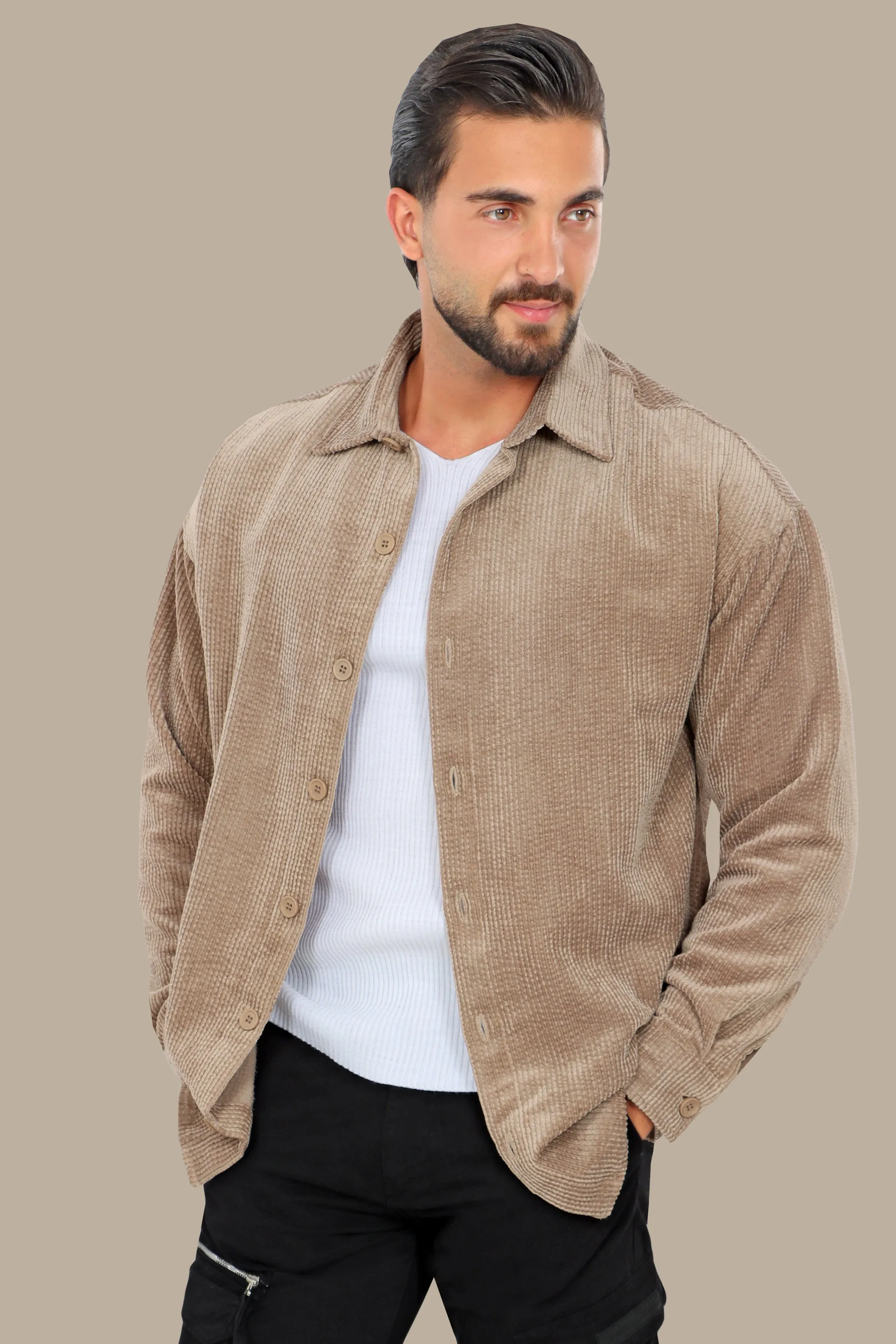 Beige Corduroy Overshirt