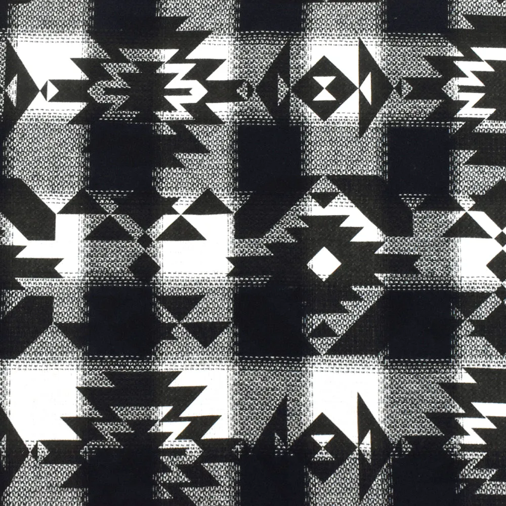 Black-White-Blue Tribal Printed Cotton Check Dobby Woven Fabric