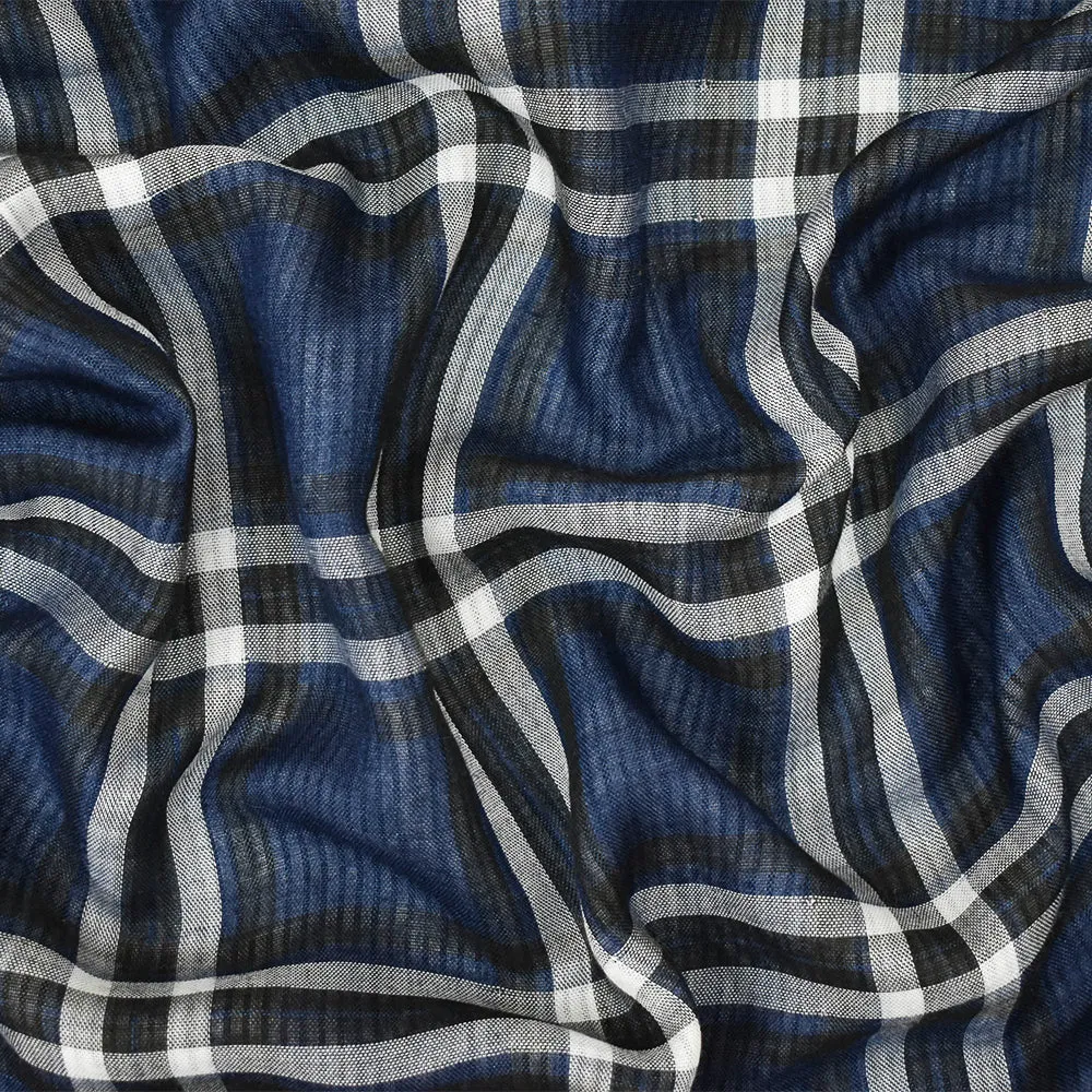 Blue-Black-Multi Famous Maker Cotton Plaid Double Gauze Woven Fabric