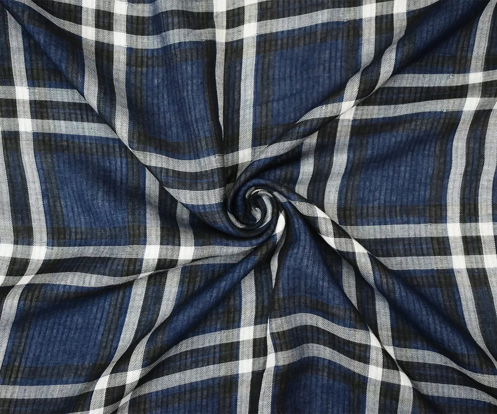 Blue-Black-Multi Famous Maker Cotton Plaid Double Gauze Woven Fabric