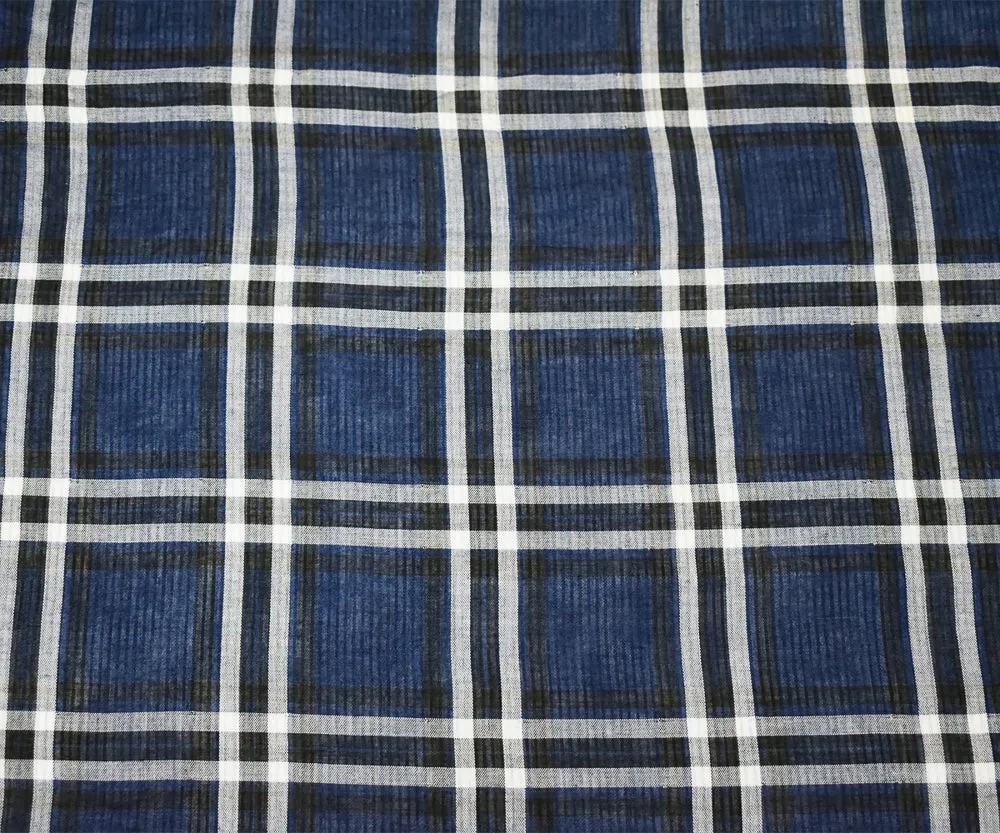 Blue-Black-Multi Famous Maker Cotton Plaid Double Gauze Woven Fabric