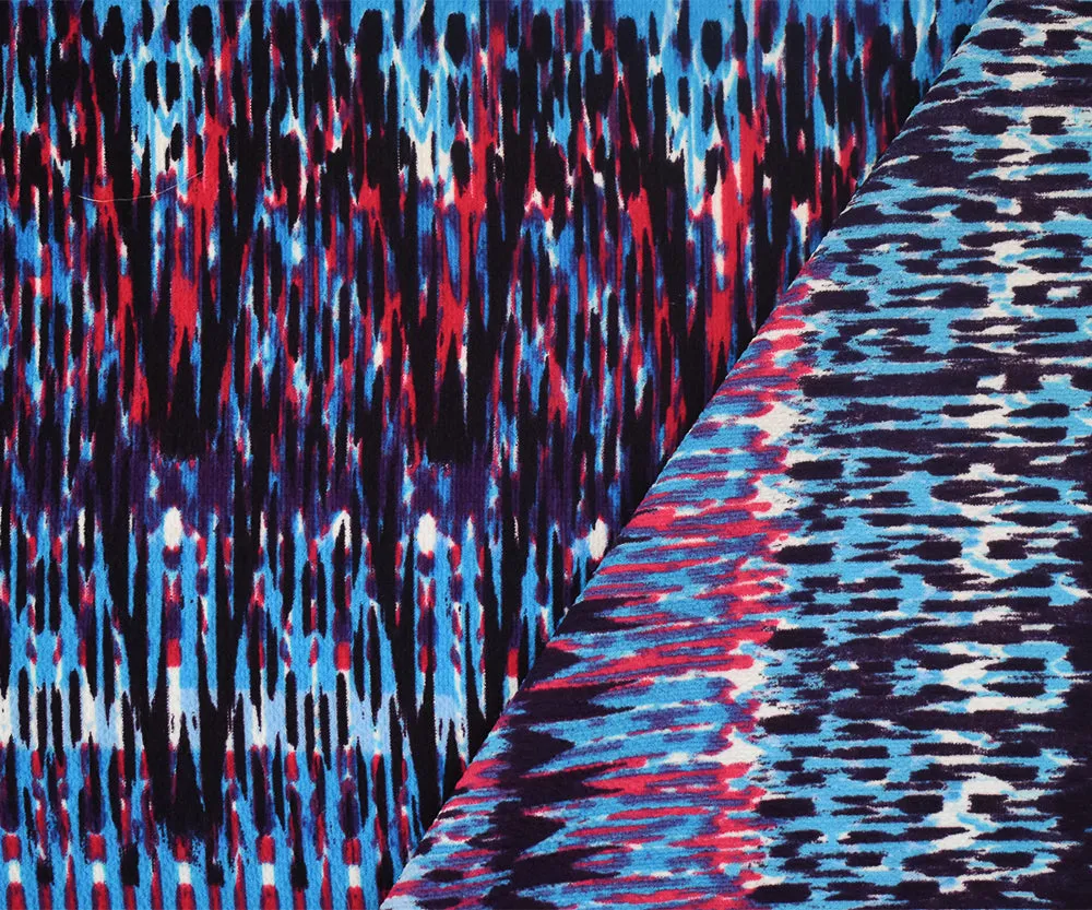 Blue-Multi Abstract Printed Stretch Poly Ghost Crepe Woven Fabric