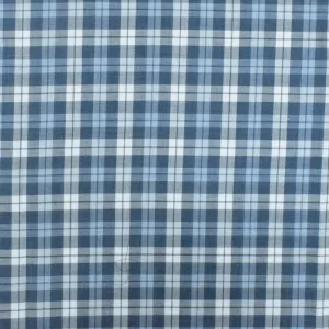 Blue-Navy-White Plaid Cotton Twill Woven Fabric