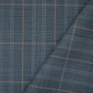 Blue-Orange-Multi Wool Poly Glen Plaid Check Shirting Woven Fabric