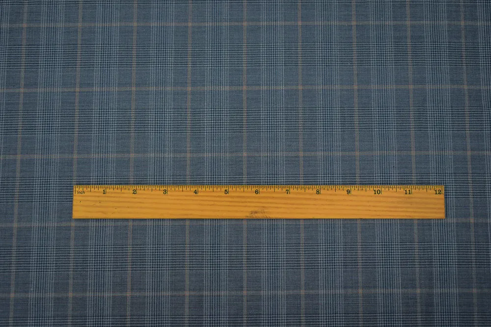 Blue-Orange-Multi Wool Poly Glen Plaid Check Shirting Woven Fabric