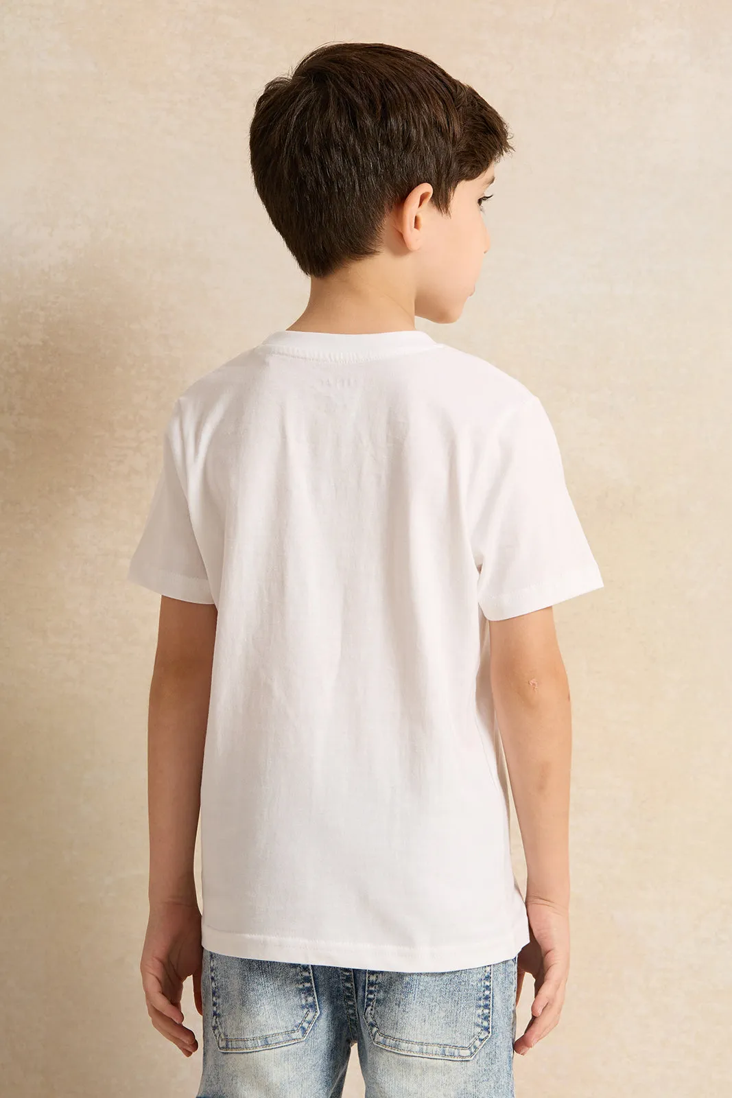 Boys White Skater Print Short Sleeve T-Shirt