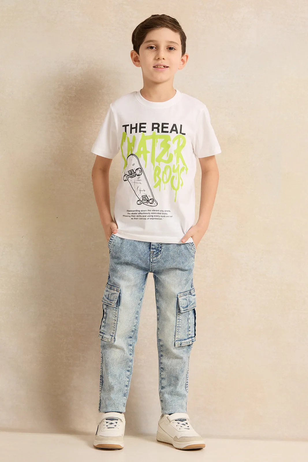 Boys White Skater Print Short Sleeve T-Shirt