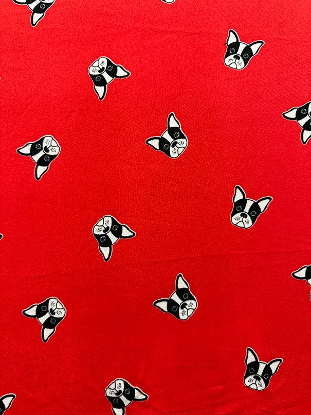 Bright Red Bulldog Print Double Brushed Jersey Knit Fabric