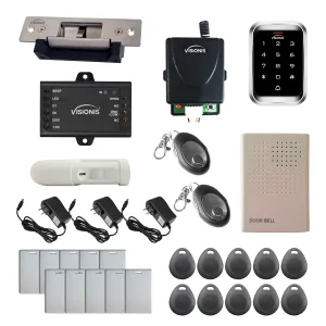 FPC-5490 One Door Access Control 770lb Electric Strike Fail Safe   Fail Secure Adjustable   Outdoor Keypad / Reader Standalone   Mini Controller   Wiegand 26, No Software, Wireless Receiver   PIR Kit