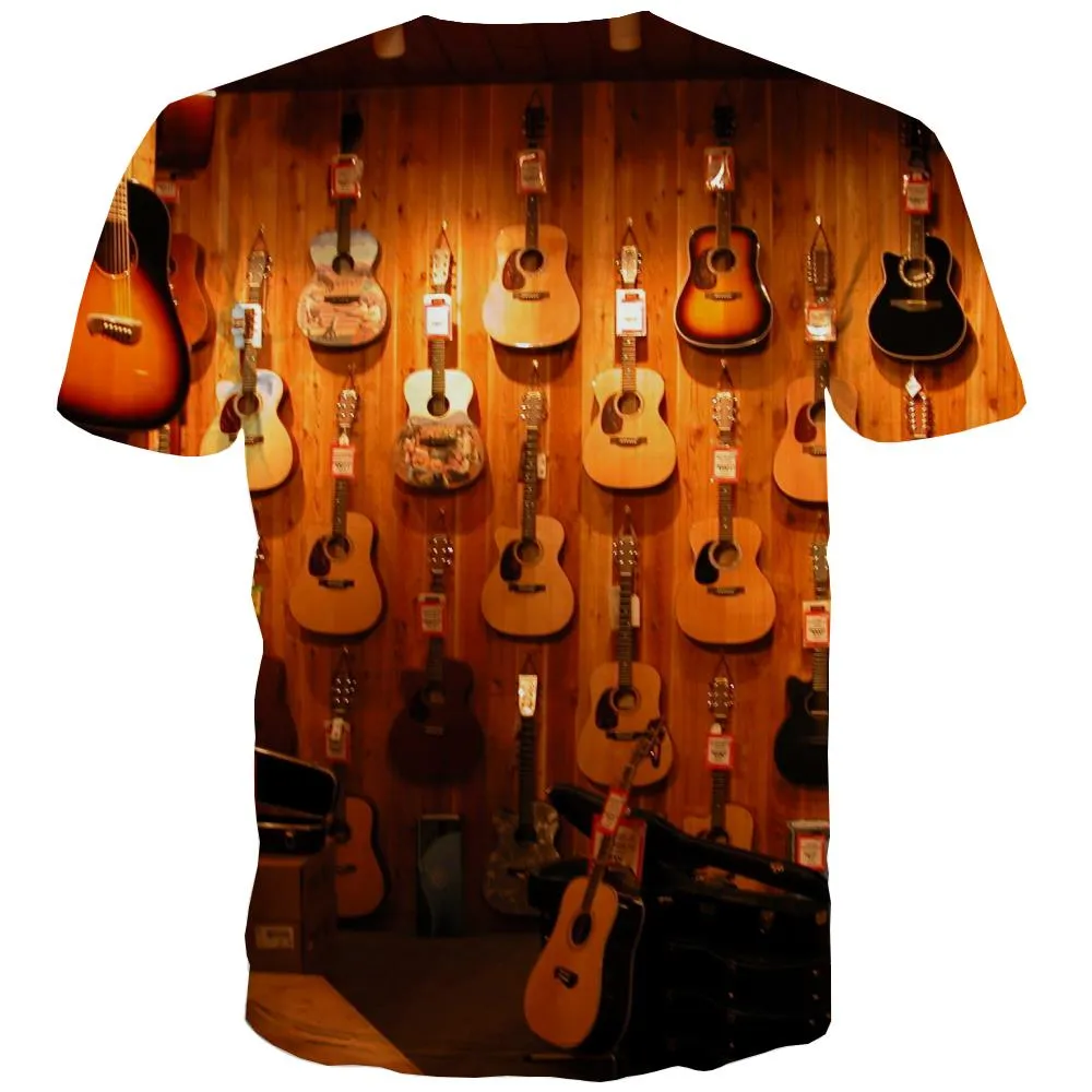 Guitar T shirts Men Music Tshirts Novelty Wooden T-shirts Graphic Metal Tshirt Anime