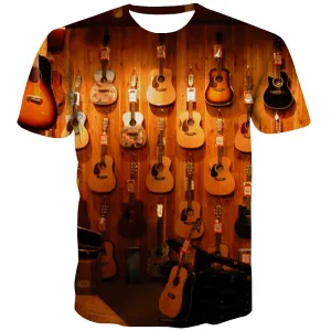 Guitar T shirts Men Music Tshirts Novelty Wooden T-shirts Graphic Metal Tshirt Anime