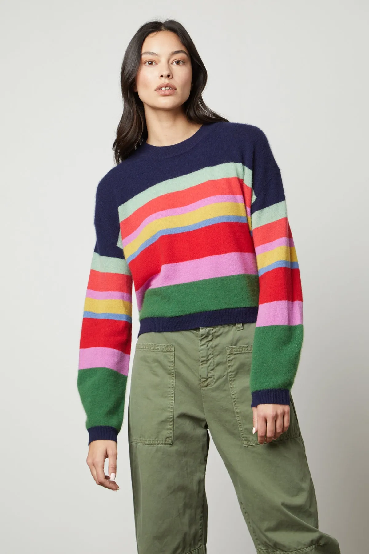 KACEY CASHMERE STRIPED CREW NECK SWEATER