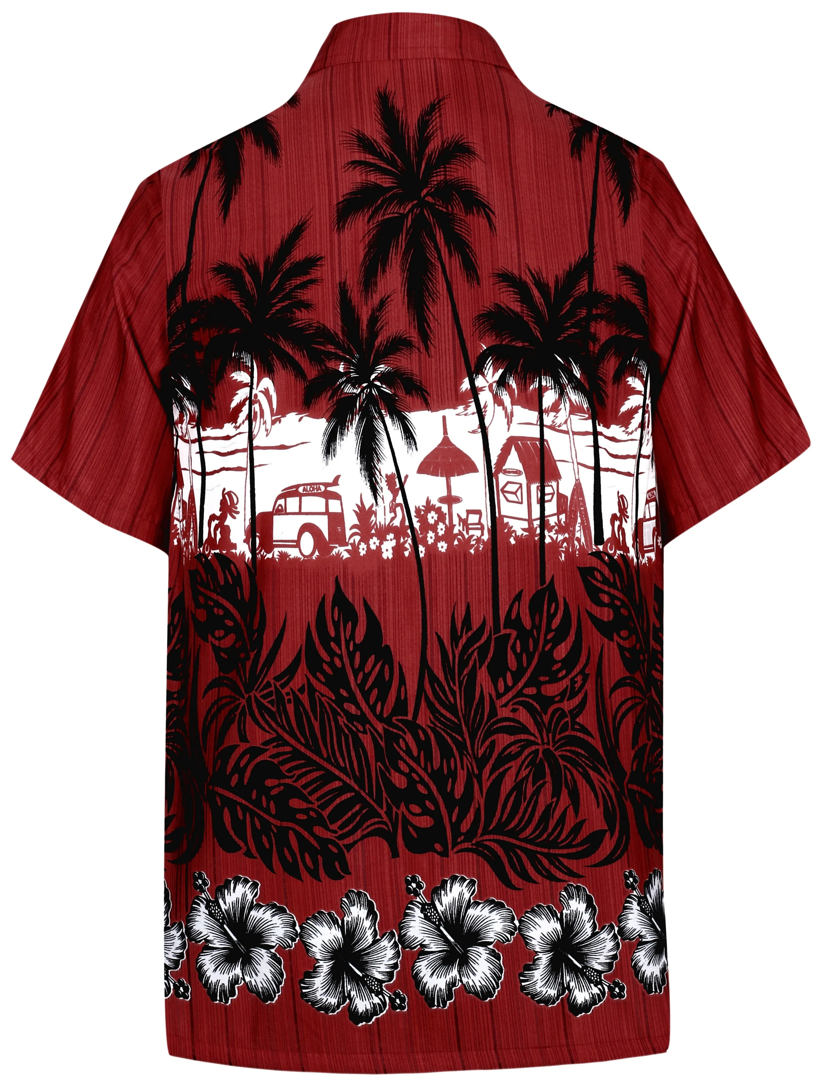 LA LEELA Shirt Casual Button Down Short Sleeve Beach Shirt Men Aloha Pocket shirt Blood Red_W383