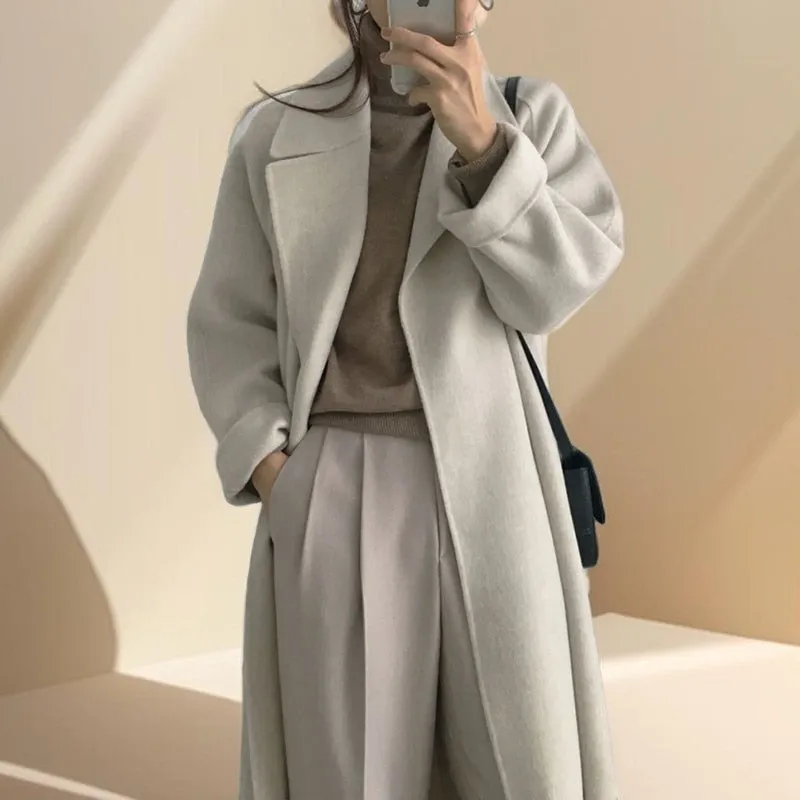 Long Wool Coat With Drop Shoulder