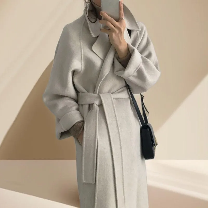 Long Wool Coat With Drop Shoulder