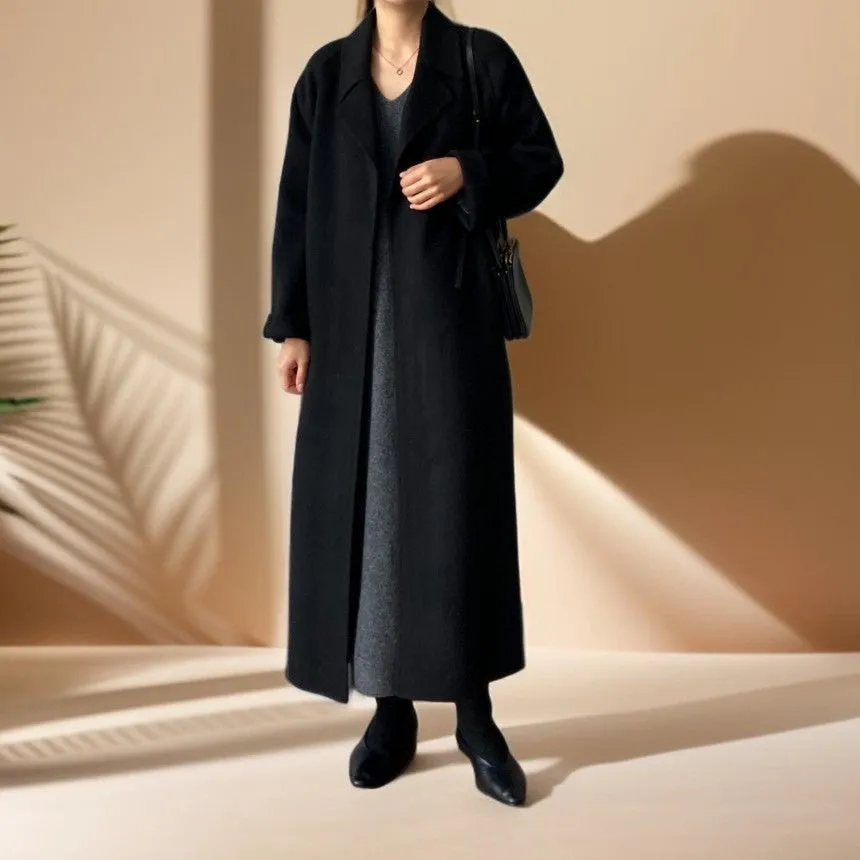 Long Wool Coat With Drop Shoulder