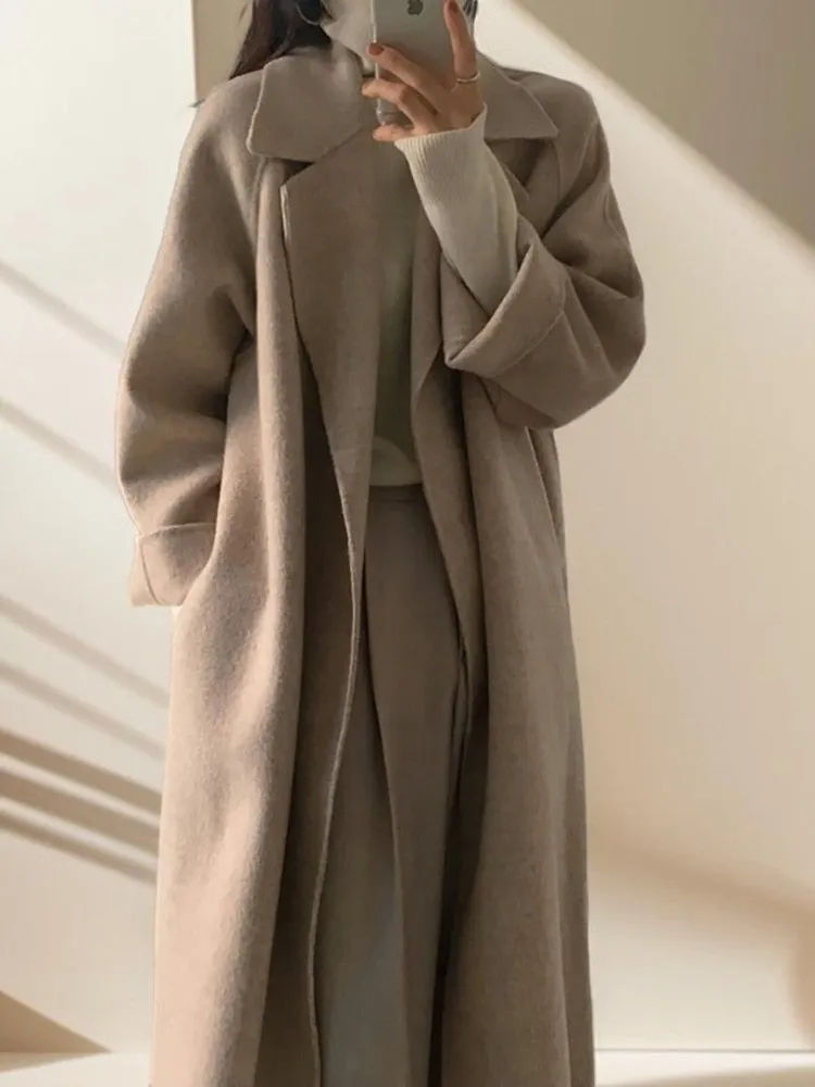 Long Wool Coat With Drop Shoulder