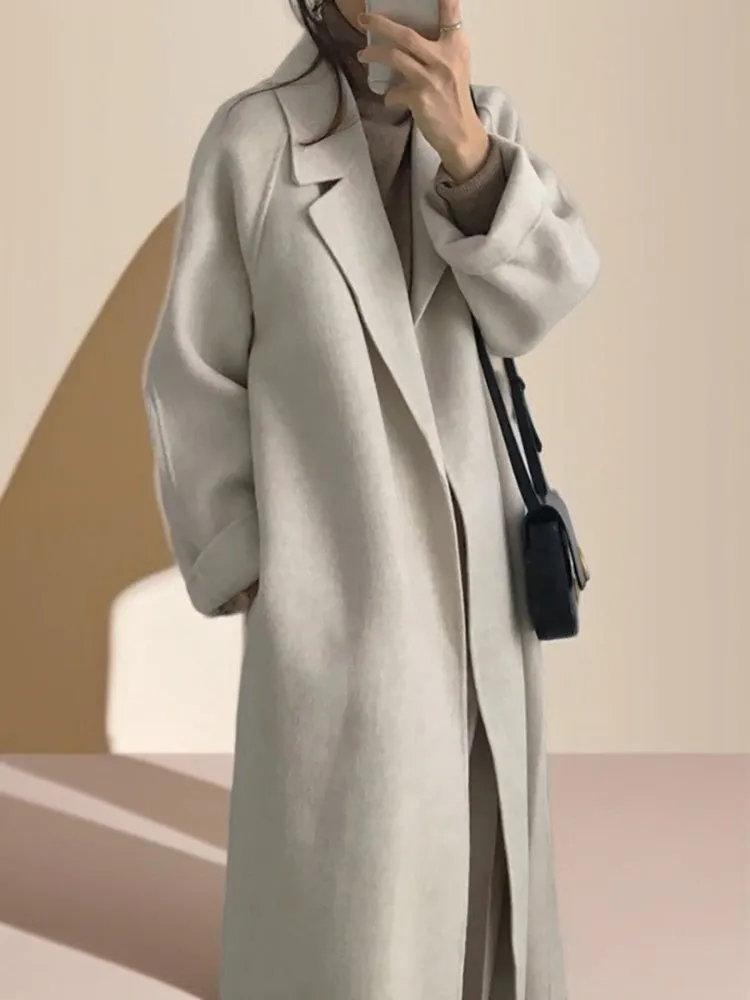 Long Wool Coat With Drop Shoulder