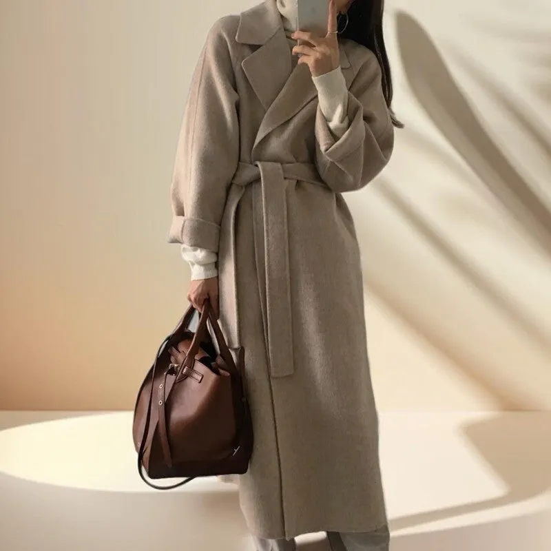 Long Wool Coat With Drop Shoulder