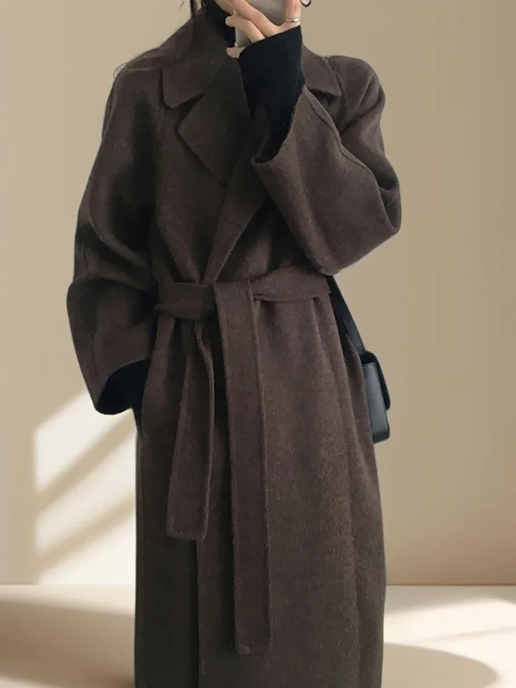 Long Wool Coat With Drop Shoulder