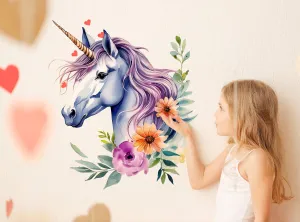 Magical Unicorn Wall Decal Sticker - Floral Unicorn Mural