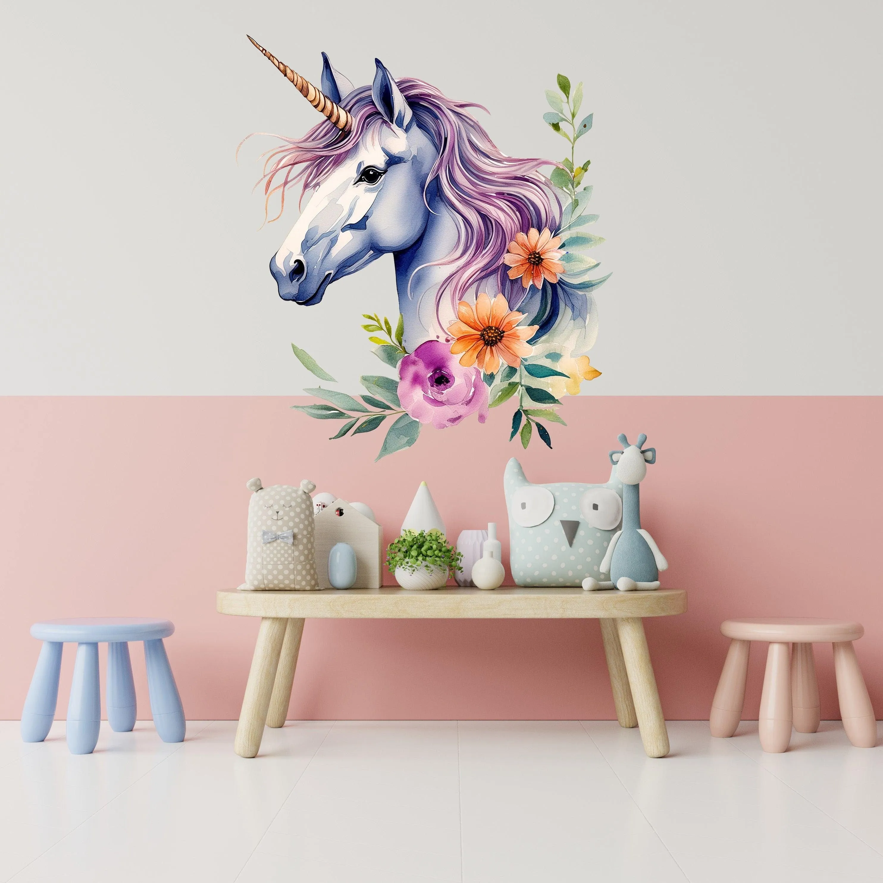 Magical Unicorn Wall Decal Sticker - Floral Unicorn Mural