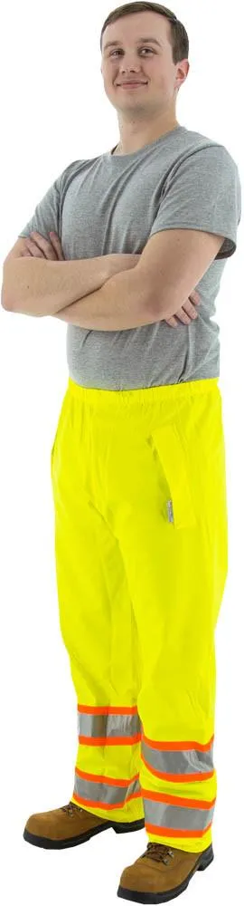 Majestic 75-7351 High Visibility Yellow Polyester Waterproof With Dot Striping Rain Waist Pants, Ansi E