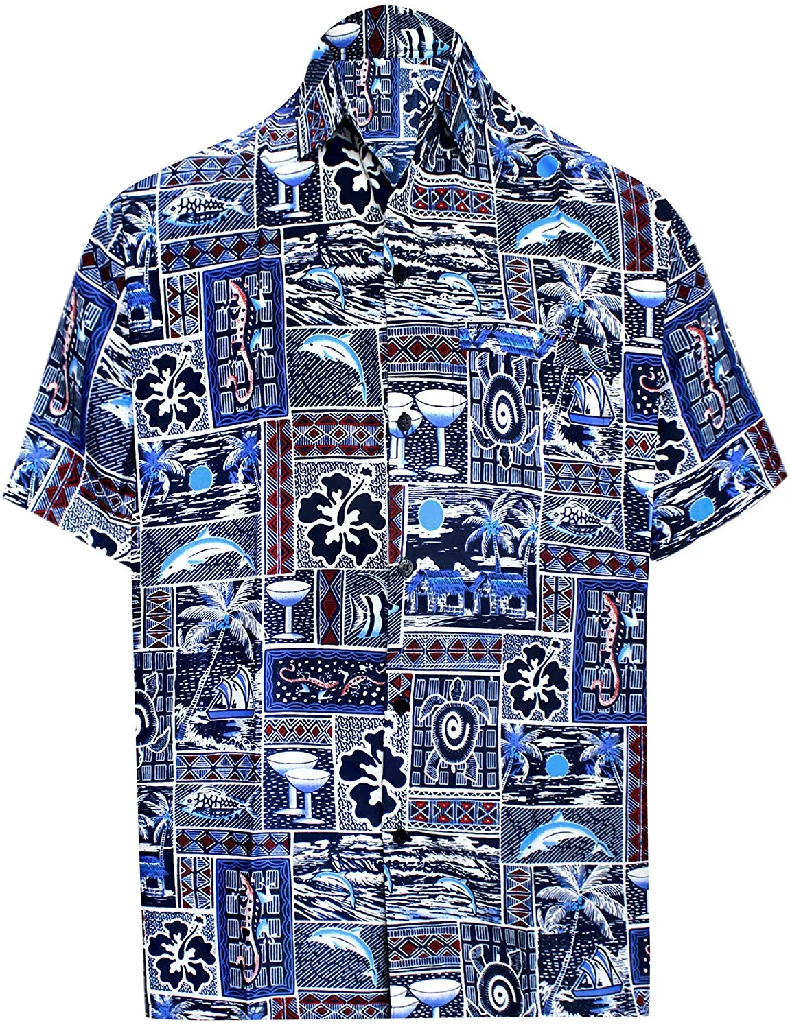 Men's Relaxed Fit Aloha Hawaiian Short Sleeves Button Down Tropcial Floral Shirt