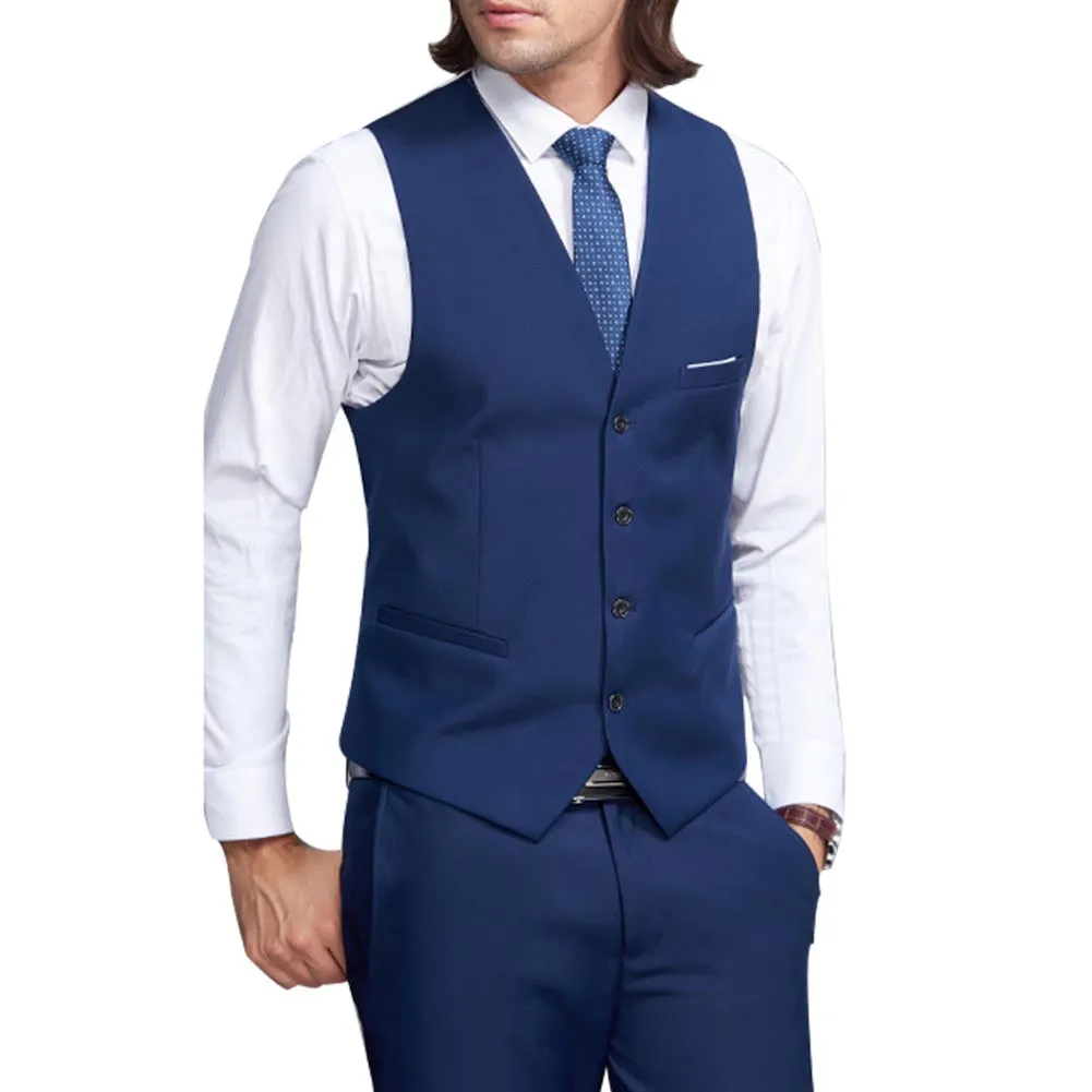 Men's Slim Fit Single Breasted Vest Blue