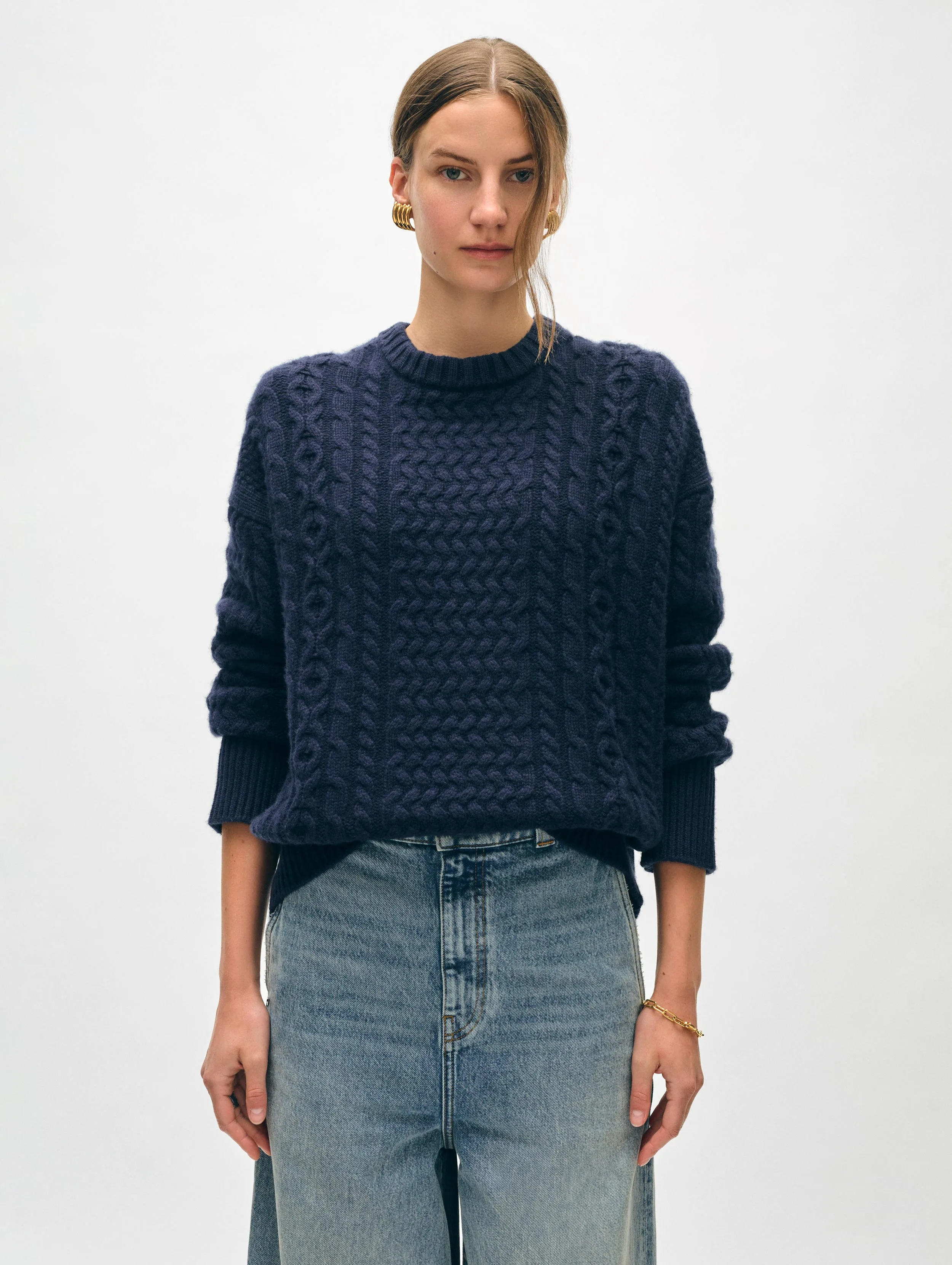 Merino Cashmere Cable Crewneck