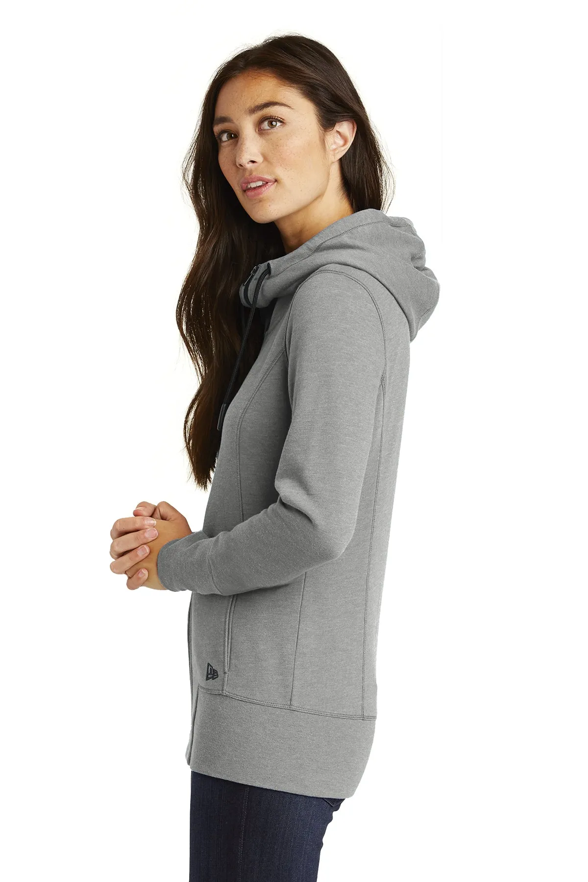 New Era Ladies Tri Blend Fleece Custom Zip Hoodies, Shadow Grey Heather