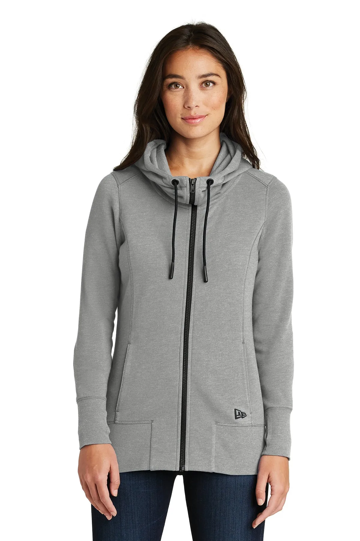 New Era Ladies Tri Blend Fleece Custom Zip Hoodies, Shadow Grey Heather