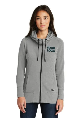 New Era Ladies Tri Blend Fleece Custom Zip Hoodies, Shadow Grey Heather