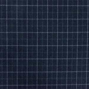 Night Blue-Gray-Green Check Wool-Cotton Twill Woven Suiting Fabric