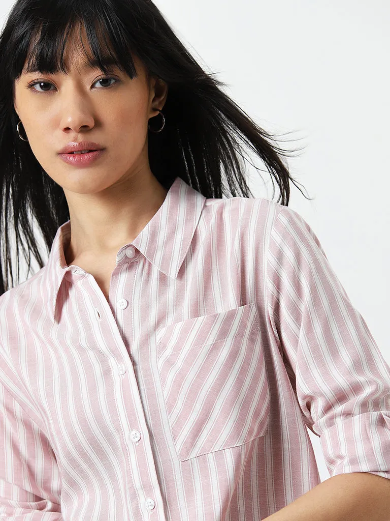 Nuon Pink Striped Printed Shirt