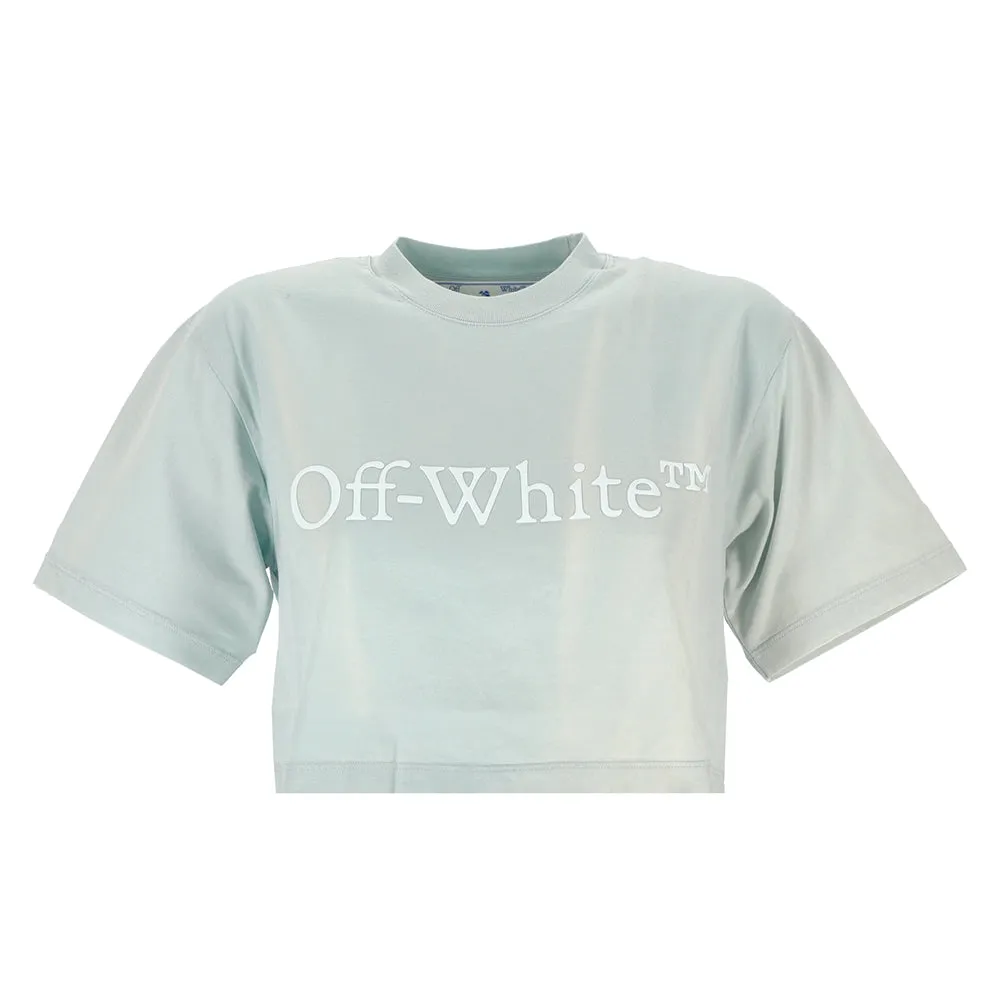 Off-White Women's Cropped Cotton Logo T-Shirt in Blue