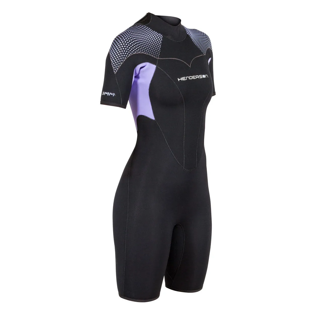 Open Box Henderson 3mm Womens Thermoprene Pro Back Zip Shorty Wetsui - Black / Lavender - 8