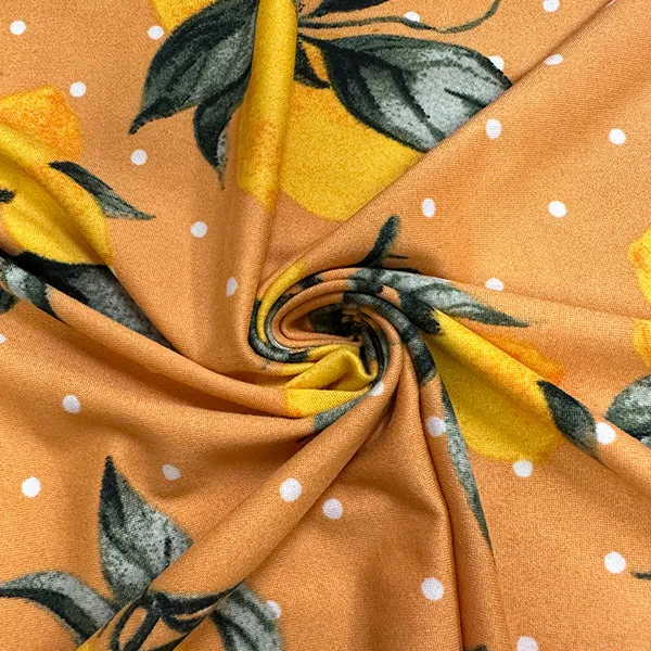 Orange Lemon Polka Dot Print Double Brushed Jersey Knit