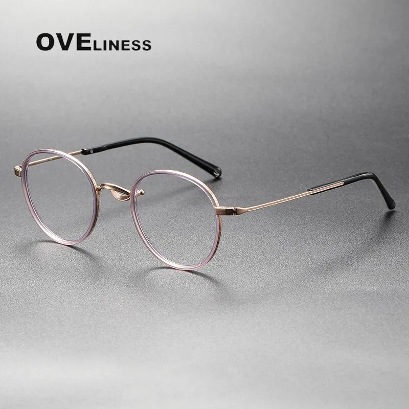 Oveliness Unisex Full Rim Round Acetate Titanium Eyeglasses 1825