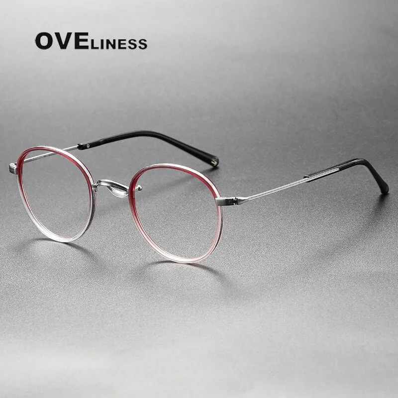 Oveliness Unisex Full Rim Round Acetate Titanium Eyeglasses 1825