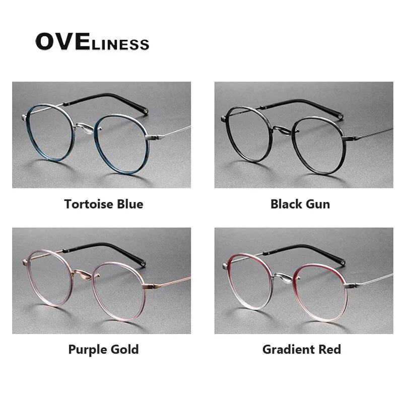 Oveliness Unisex Full Rim Round Acetate Titanium Eyeglasses 1825