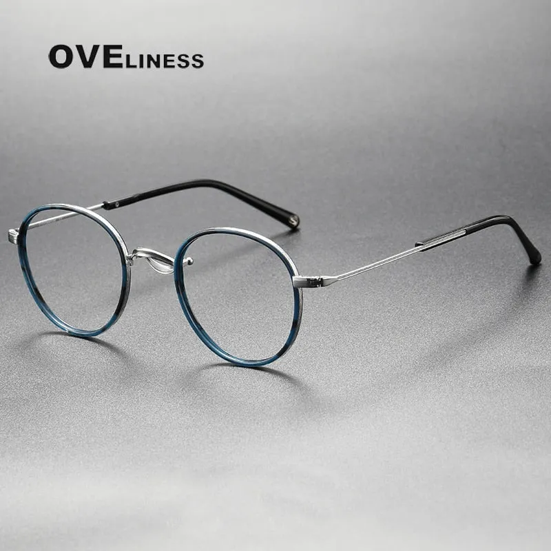 Oveliness Unisex Full Rim Round Acetate Titanium Eyeglasses 1825