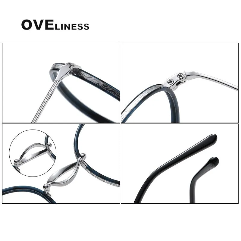 Oveliness Unisex Full Rim Round Acetate Titanium Eyeglasses 1825