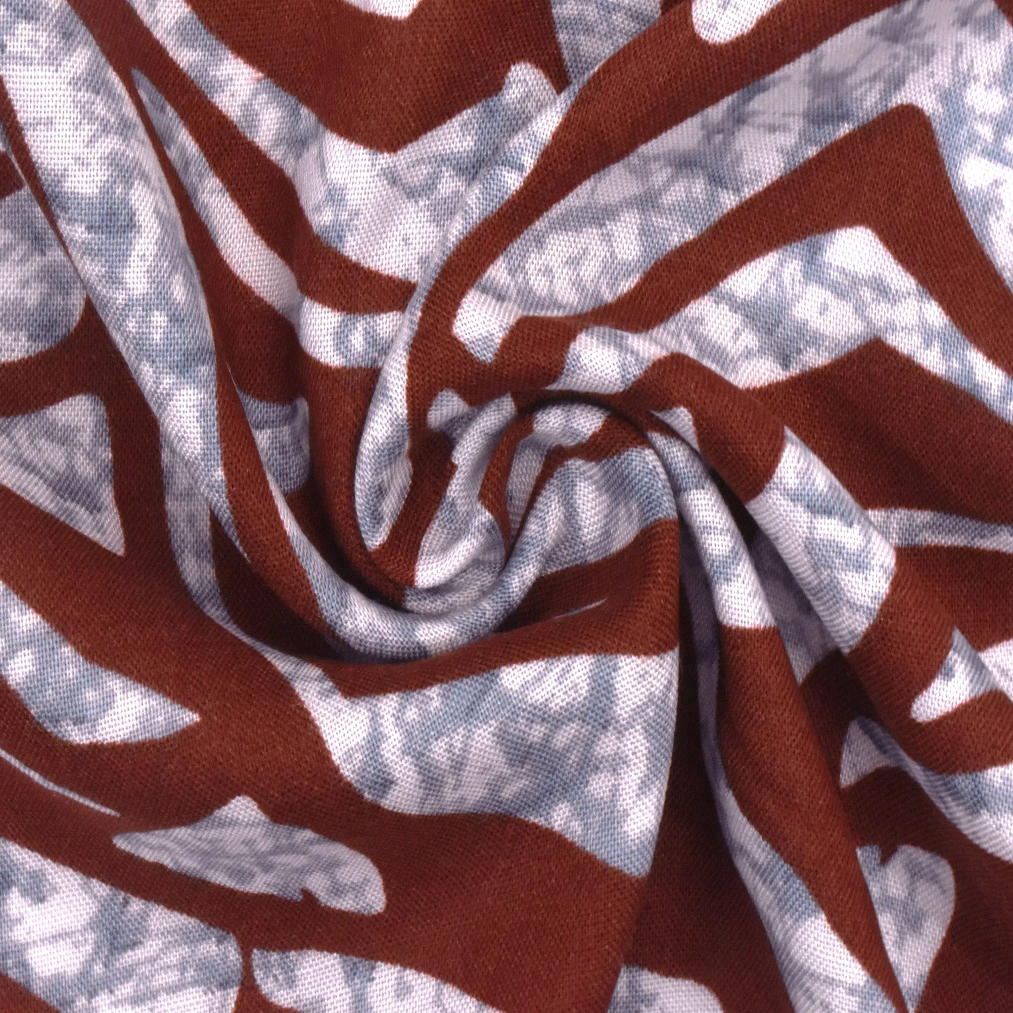 Oxidized Brown-Multi Abstract Zebra Printed Challis Fabric